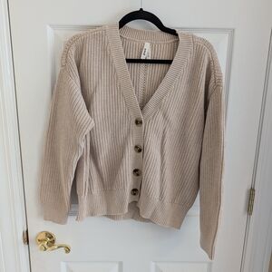 BRAND NEW Pact luxe knit cotton cardigan, flax, size M